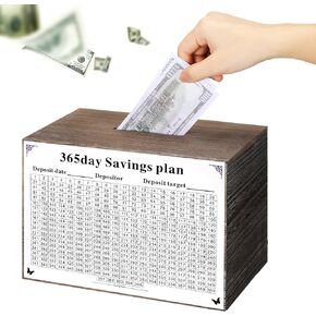 Tioncy Big Piggy Bank للبالغين والأطفال مقاس 9.84 × 5.9 × 7.08 بوصة، صندوق توفير المال الخشبي لتوفير المال النقدي، وعاء توفير المال لصندوق سيارة عيد ميلاد شهر العسل، يجب كسره لفتحه (365 يومًا)