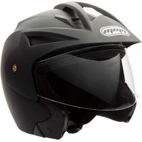 MMG Model 20 Motorcycle Open Face Helmet DOT Street Legal - Flip Up Clear Visor - Matte Black - Large