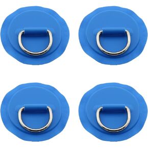 E-outstanding 4pcs Blue Boat D Rings Patch PVC Round Pad Patch with Stainless Steel D-Ring for Surfboard, Inflatable Boat, Raft, Kayak, 8cm Diameter, NO Glue Included