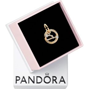 Pandora Taurus Zodiac Dangle Charm - Compatible ME & Moments Jewelry - Zodiac Sign Jewelry - Great Gift for Her - 14k Gold with Clear Cubic Zirconia - With Gift Box