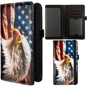 BECEERE Checkbook Cover for Personal Checkbook，Checkbook Wallet with RFID Blocking and Credit Card Slot (American Flag Bald Eagle)