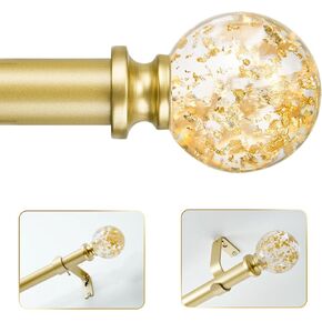 2 Pack Gold Curtain Rod for Window 24 to 48 Inches (2-4ft), 1 Inch Adjustable Telescoping Curtain Rod, Decorative Window Rods With Deluxe Translucent Finial