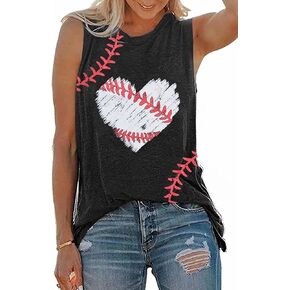 Baseball Tank Tops Women Baseball Heart Print Shirt Funny Play Ball Tank Casual Sleeveless Vest Summer Graphic Tee Top
