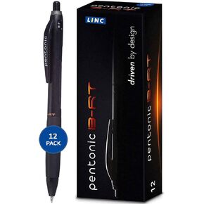 Pentonic BR-T Retractable Ballpoint Pens, 12 Count, Black Ink, 0.7 mm Fine Point, Smooth Writing For Journaling, Office & School (PEN12120)