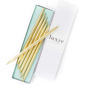 Black Gold Pens with Black Ink | Luxury Ballpoint Gold Pen Set of 6 in Glossy White Gift Box | Gold Office Supplies for Women Men - Slim Nice Pens for Writing (Black)
