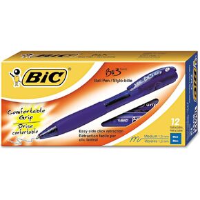 BIC BU3 Retractable Ballpoint Pen, Medium Point (1.0mm), Blue, Side Click Retraction For Added Convenience, 12-Count