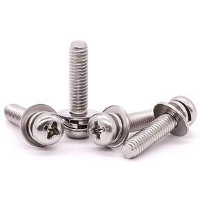 M4-0.7 x 12mm (100 Sets) Pan Head Machine Screws with Flat Washers and Lock Washers, Stainless Steel 304 (18-8), Phillips Drive, Full Coarse Thread UNC, Bright Finish