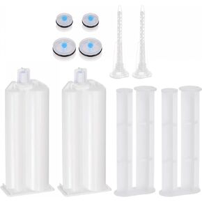 uxcell 2Pcs Epoxy Gun Adhesive Cartridge, Plastic Resin Mixer Dual Glue Cartridge with Push Rod and Mixing Tube for 50ml/1.7oz 2:1 AB Glue Adhesive Gun