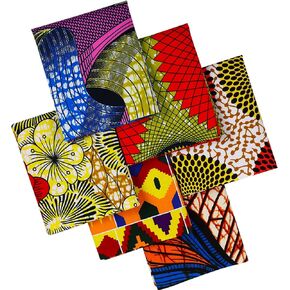 African Fabric Fat Quarters 19.5 x 15.7 Inch/ 50 x 40 cm Ankara Wax Print Fabric African Print Cotton Quilting Fabric for Sewing Face Protectors Crafting Projects, 6 Pieces (Geometry Style)