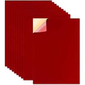 10 PCS Self Adhesive Felt Sheets, 8.3" x 11.8" Velvet Flock Backing Paper Liner Felt Wallpaper for Jewelry Drawer Craft Box Felt Liner (Red)