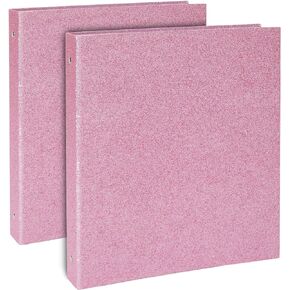 2 Pack Sparkly Pink 3 Ring Binder with 2 Inch Rings, Glitter File Folder Pockets for Office Supplies, Planner, Portfolio, 350 Sheet Capacity (11 x 12 in)