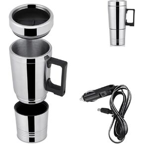 Electric Tea Kettle, 300ml Car Electric Kettle 12V Stainless Steel Electric In-car Travel Heating Cup Car Water Heater Travel Portable Heating Cup with Lid for Most Car Cup Holders, 6.5X19.5cm