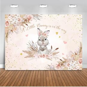 Mocsicka Floral Bunny Baby Shower Backdrop Boho Flowers Rabbit Easter Day Baby Shower Background A Little Bunny is On The Way Baby Shower Party Decorations (7x5ft)