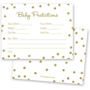 48 Cnt Gold Glitter Graphic Dots Baby Prediction Cards - White