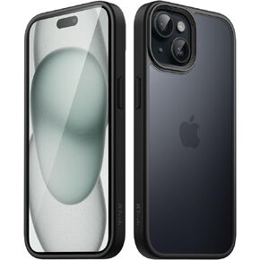 JETech Matte Case for iPhone 15 6.1-Inch, Shockproof Military Grade Drop Protection, Frosted Translucent Back Phone Cover, Anti-Fingerprint (Black)