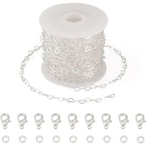 Pandahall 15.7-16.4 Feet Silver Heart Link Chains 5x3.5x0.4mm Soldered Brass Love Heart Cable Chains Spool with 20Pcs Lobster Claw Clasps 30Pcs Jump Rings for Bracelet Necklace Jewelry Making