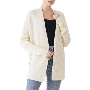 Cable Stitch Women's Cotton Ribbed Button Sweater Cardigan - Open Front Long Sleeve Knit Cover-up Coat