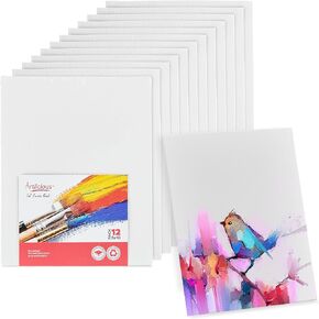 Artlicious Canvases for Painting - Pack of 12, 8 x 10 Inch Blank White Canvas Boards - 100% Cotton Art Panels for Oil, Acrylic & Watercolor Paint