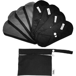 HighOh™ Panty Liners Kit | Soft Washable Charcoal Bamboo Menstrual Discharge Spotting | Reusable Sanitary Napkins | 8 Scant Flow Pads & 1 Waterproof Wetbag