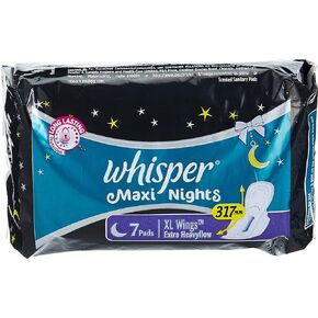 Whisper Maxi Nights 7 Pads -XL Wings Extra Heavyflow - 317mm