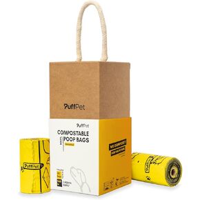 PuffPet Compostable Dog Poop Bags, 8 Rolls, 120-Count, Compostable, Leak Resistant, and Thick for Easy Cleanup, Zero Waste, Eco-Friendly, and Unscented
