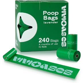 240 Count Dog Poop Bags Rolls, 9" x 13" Dog Bags for Poop, 100% Leak Proof and Strong Sturdy Doggie Poop Bags, Pet Waste Bags, Lavender, Scented