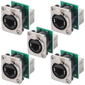 PENGLIN 5PCS Ethercon Rj45 Chassis Socket,D-N8FDP RJ45 Feed/Pass Panel Mount Jack,D Series Cat5 RJ45 Vertical Panel-Mount Connector