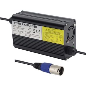 54.6V 5A / 48V 5A Battery Charger for 48V Li-ion Battery for 13S Lithium Batteries Fast Charge with 3 Pin XLR Plug