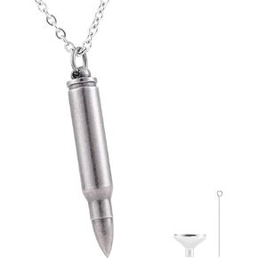 Antique Slender Bullet Shaped Cremation Urn Necklace in Stainless Steel, Memory Sympathy Gift, Urn Necklace for Human or Pet Ashes, Ashes Holder for Men Women