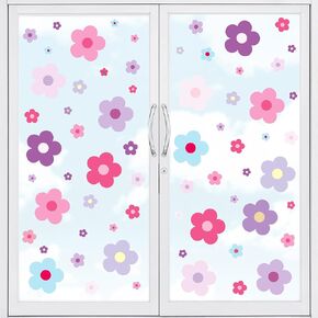 Whaline 9 Sheets Cute Flower Window Clings Y2K Pink Purple Floral Reusable Window Decals for Home Office School Shop Glass Display Decor
