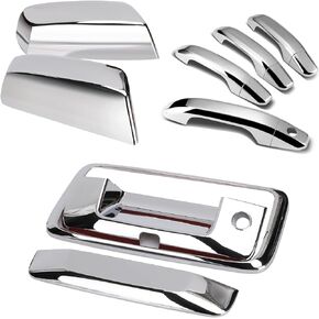 Chrome Door Handles+Top Half Mirror Covers+Tailgate Cover (with Camera Hole) Compatible with Chevrolet Silverado GMC Sierra 1500 2500 3500 2014-2018 - Not for Towing Mirror