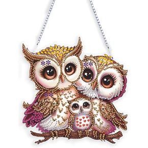 Eiflow DIY Hanging Diamonds Painting Owl Ornament Kit, 7.4x7.8inch Special Diamond Gem Art Pendant Kit, Acrylic Diamond Art Board Kit for Adults, Box Package