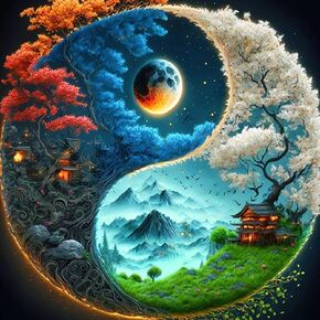 NAIMOER Tree Diamond Art Kits for Adults, DIY Full Drill 5D Diamond Art Landscape Diamond Art yin-yang Diamond Painitng Kits for Relaxation and Home Wall Decor 30x30cm