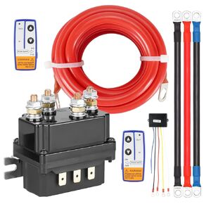 12V 500A Winch Solenoid Contactor Relay for 8000lb-15000lb ATV UTV Truck Jeep Winches with Twin Wireless Remote Control Kit and 4pcs Pre-Wires with lugs