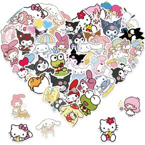 50pcs Cute Sanrio Cartoon Stickers, Kawaii Hellokitty Mymelody Kuromi Cartoon Waterproof Vinyl Decal for Girl Teen Kids Laptop, Travel Case, Phone, Bike, Water Bottle, Guitar, Computer