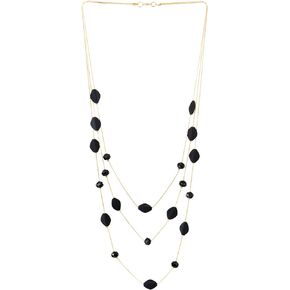 COOLSTEELANDBEYOND Gold Statement Necklace Three-Strand Long Chains with Crystal and Irregular Oval Beads