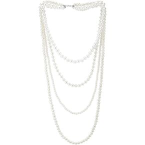 Four-strand White Pearls Necklace Layered, Womens Statement Necklace Beads Chains, Dress Wedding