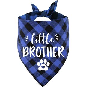 Funny Blue Plaid Cotton Little Brother Pet Dog Bandana, Pet Dog Gender Revealing Photo Prop Triangle Bibs Accessories Birthday Wedding Party for Dog Lovers Owner Gift