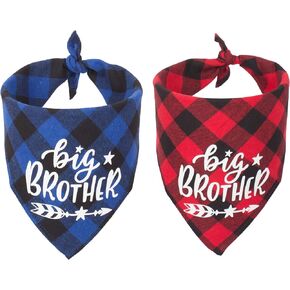 ADOGGYGO 2 Pack Big Sister Brother Dog Bandana Buffalo Plaid Triangle Dog Scarf Pregnancy Announcement Bandana for Small Medium Large Dogs Pets (Big Brother)