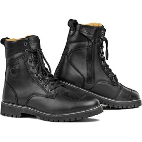 SHIMA THOMSON Lady, Motorcycle Boots for Woman - Reinforced Leather Womens Biker Boots with Side Zipper, Ankle Support, Anti-Slip Sole, Gear Shift Handle (Black, 9)