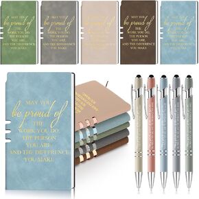 Ireer 5 Pcs Inspirational Notebooks A6 Leather Journal Bulk with Pens Back to School Gift for Girl Boy Student Teacher Appreciation Gift Employee Coworker Appreciation Gift (Morandi Color)