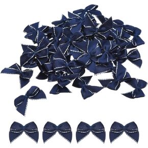 MECCANIXITY 100Pcs Mini Metallic Edge Ribbon Bow 1" Satin Ribbon Flower Bows Soft for Craft DIY Hair Bow Sewing Wedding Birthday Party Gold Edge Black