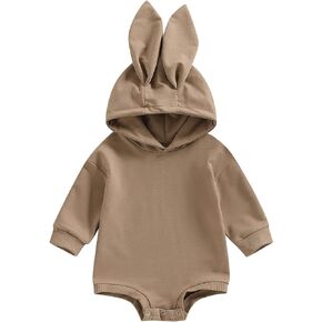 Lesimsam Newborn Baby Boy Girl Easter Outfit Rabbit Ear Hooded Sweatshirt Romper Oversized Bubble Onesie Cute Bunny Outfit