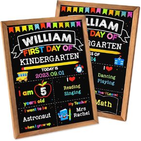 First & Last Day of School Board, 11 x 14 Inch Double Sided Back to School Chalkboard with Frame, Reusable Wooden 1st Day of Preschool/Kindergarten Sign for Kids/Girls/Boys