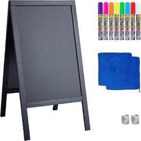 TIANSE Magnetic Wooden A-Frame Chalkboard Sign, Large 40" x 21" Floor Standing Double-Sided Sidewalk Chalkboard Easel, Suit for Store, Restaurant or Wedding with Wipe, Chalk Markers and Magnet (Black)