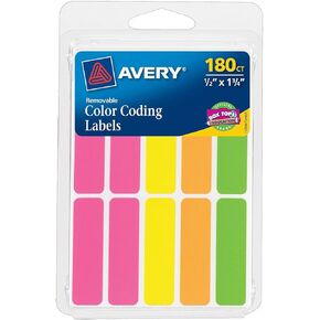Avery 06724 .50 In. X 1 .75 In. Assorted Neon Coding Labels 180 Count