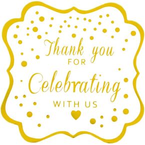 Thank You For Celebrating With Us Stickers,Fancy Frame Rectangular Labels Stickers, Metallic Gold Ink,50-Pack 2 inch