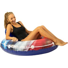 أنبوب نهر قابل للنفخ من Stars & Stripes RealPrint مع مسند للظهر من PoolCandy. مصممة بشكل متين للتعامل مع معظم الرياضات المائية.