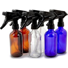 Vivaplex, 6, Large, 8 oz, Empty, Assorted Colors, Glass Spray Bottles with Black Trigger Sprayers