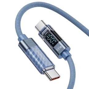 100W USB C to USB C Cable, 6.6FT Type C PD 5A Fast Charging USB C Cable with LED Display Nylon Braided Charger Cord Compatible with iPhone 16 15 Pro Max Plus, MacBook, iPad, Galaxy S24 S23 S22, Pixel